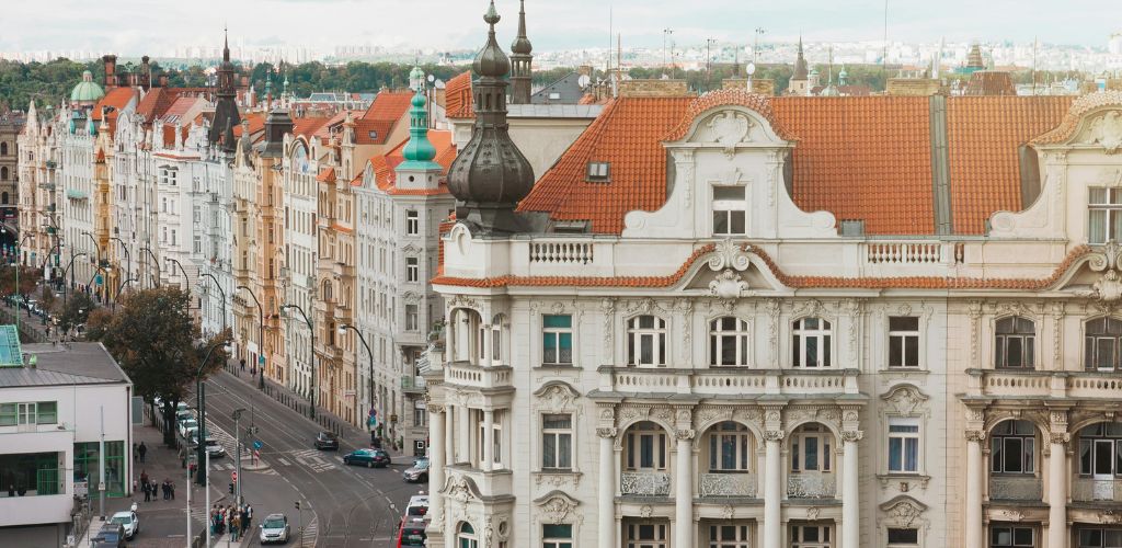 European city with white buildings